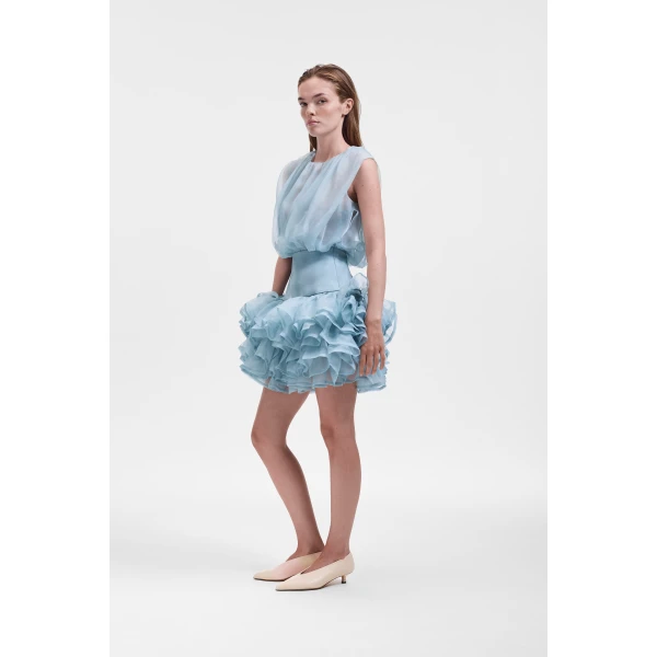 Viktor & Rolf Bubble Volant Silk Dress in Light Blue, view 4