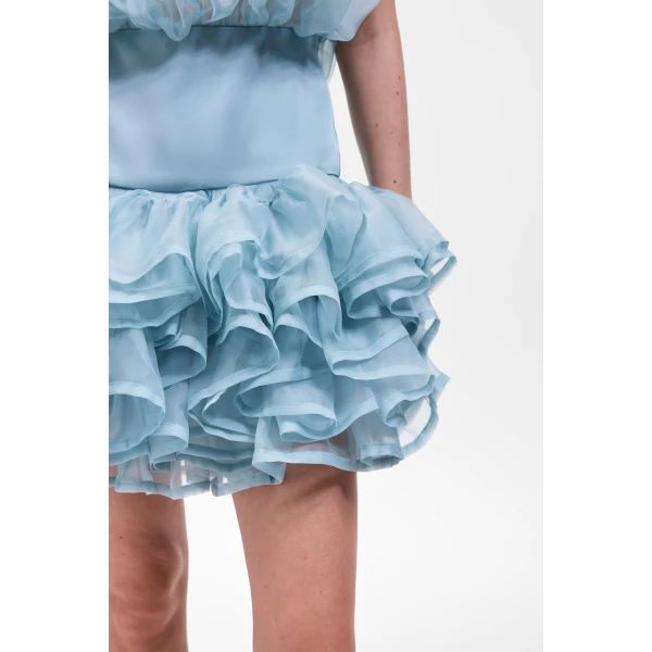 Viktor & Rolf Bubble Volant Silk Dress in Light Blue, view 5
