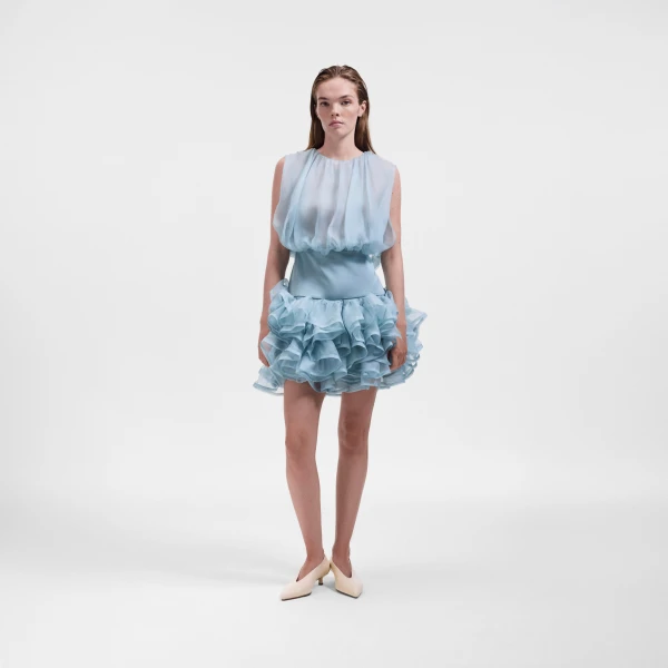 Viktor & Rolf Bubble Volant Silk Dress in Light Blue, view 6
