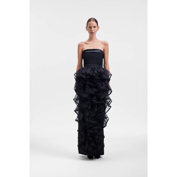 Viktor & Rolf Corset Volant Maxi Gown in Black, view 2