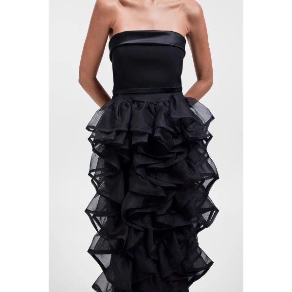 Viktor & Rolf Corset Volant Maxi Gown in Black, view 5