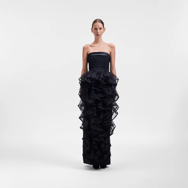 Viktor & Rolf Corset Volant Maxi Gown in Black, view 6