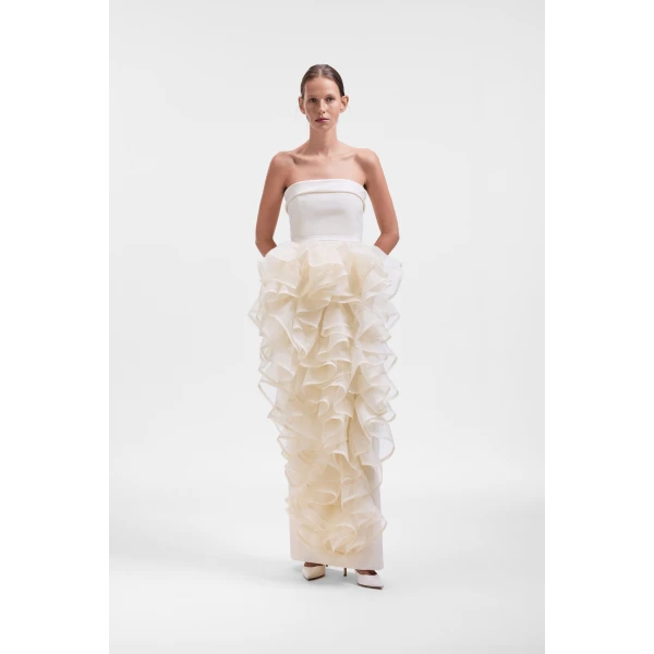 Viktor & Rolf Corset Volant Maxi Gown in Off White, view 2
