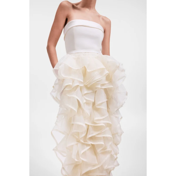 Viktor & Rolf Corset Volant Maxi Gown in Off White, view 5