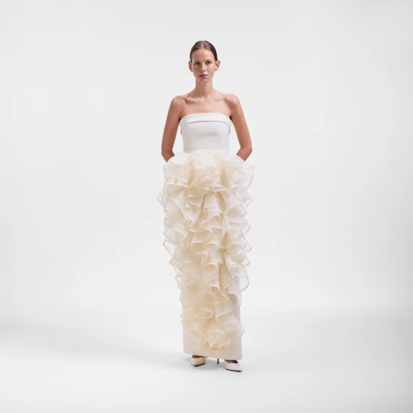 Viktor & Rolf Corset Volant Maxi Gown in Off White, view 6