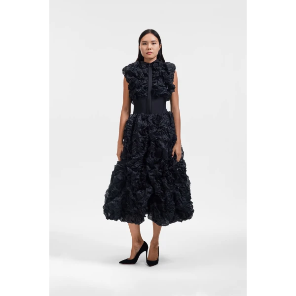 Viktor & Rolf Cotton Crinkle Maxi Dress in Black, view 2