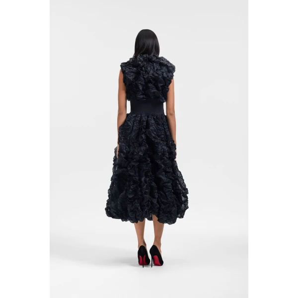 Viktor & Rolf Cotton Crinkle Maxi Dress in Black, view 3
