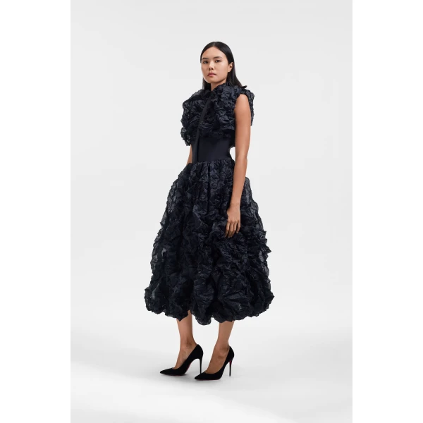 Viktor & Rolf Cotton Crinkle Maxi Dress in Black, view 4
