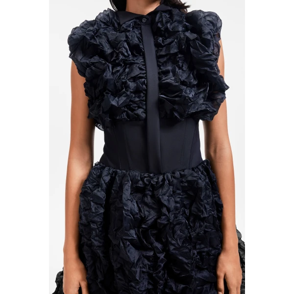 Viktor & Rolf Cotton Crinkle Maxi Dress in Black, view 5