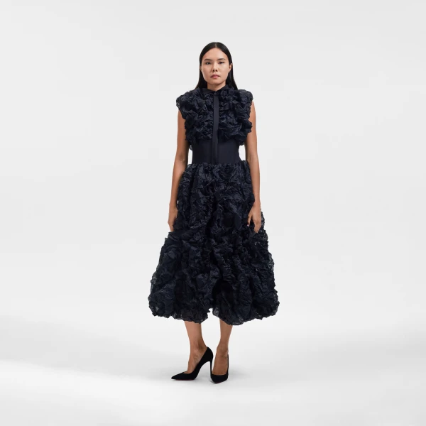 Viktor & Rolf Cotton Crinkle Maxi Dress in Black, view 6