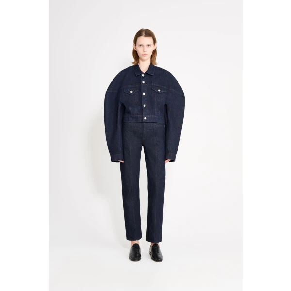 Viktor & Rolf Couture Square Shoulder Denim Jacket in Dark Blue, view 2