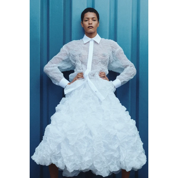 Viktor & Rolf Crinkle Organza Skirt in White, view 6