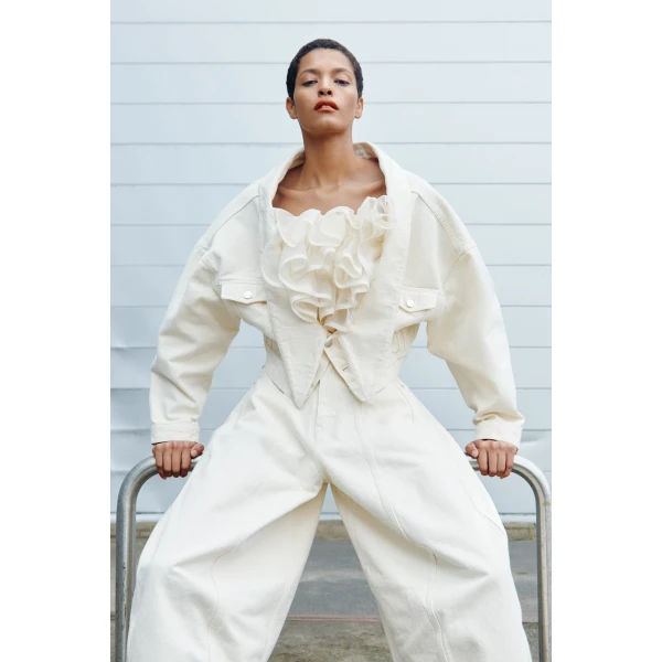 Viktor & Rolf Denim Dragged Jacket in Off White, view 6