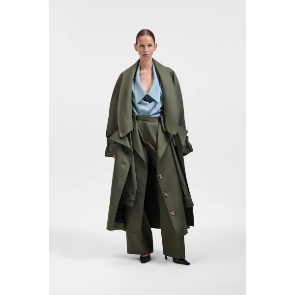 Viktor & Rolf Dragged Gabardine Trenchcoat in Green Coat, view 2
