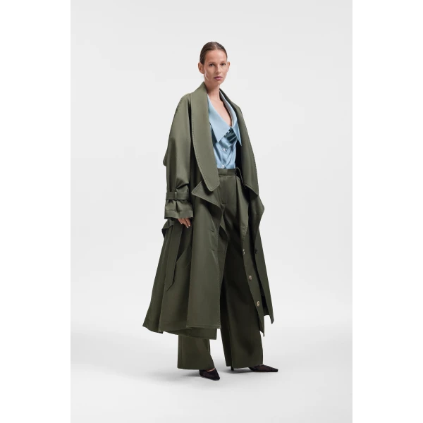 Viktor & Rolf Dragged Gabardine Trenchcoat in Green Coat, view 4