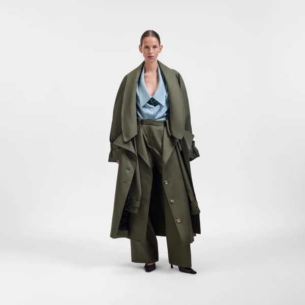 Viktor & Rolf Dragged Gabardine Trenchcoat in Green Coat, view 6