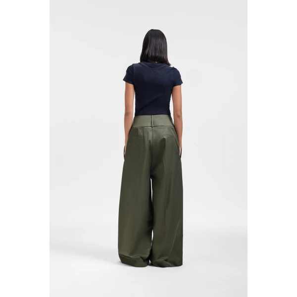 Viktor & Rolf Dragged Gabardine Trousers in Green, view 3