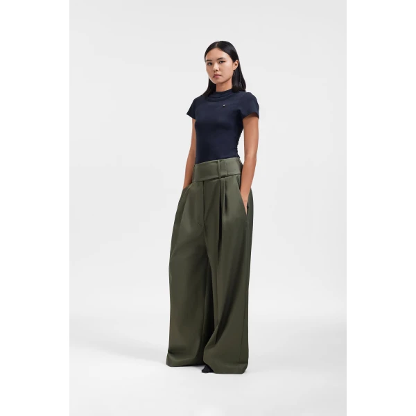 Viktor & Rolf Dragged Gabardine Trousers in Green, view 4