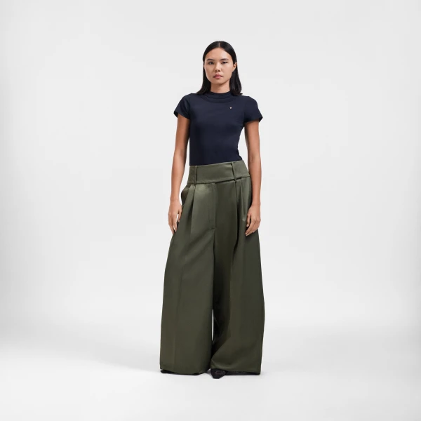 Viktor & Rolf Dragged Gabardine Trousers in Green, view 5