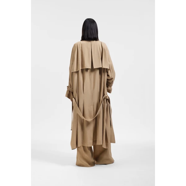 Viktor & Rolf Dragged Linen-Silk Blend Trenchcoat in Beige Coat, view 3