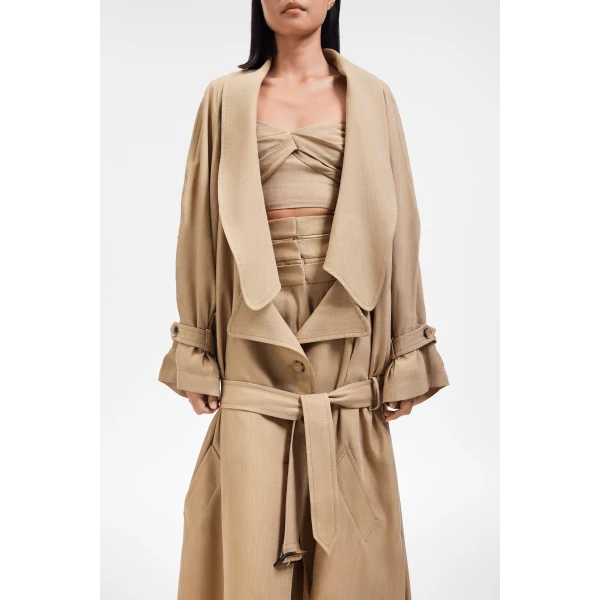 Viktor & Rolf Dragged Linen-Silk Blend Trenchcoat in Beige Coat, view 5