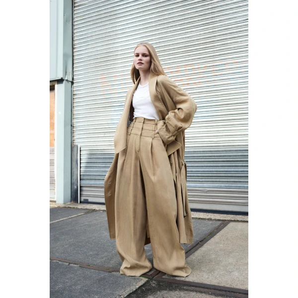 Viktor & Rolf Dragged Linen-Silk Blend Trenchcoat in Beige Coat, view 6