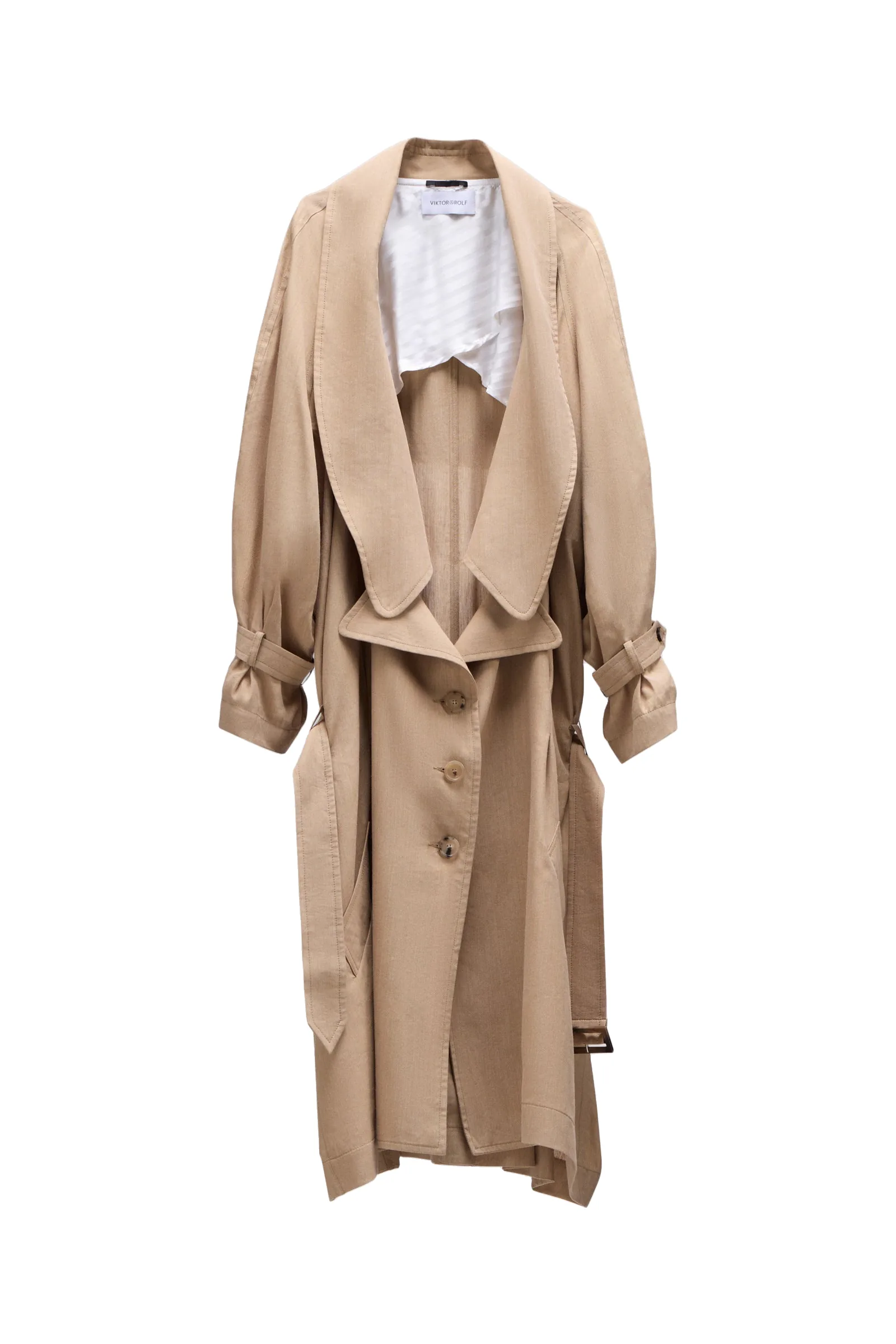 Viktor & Rolf Dragged Linen-Silk Blend Trenchcoat in Beige