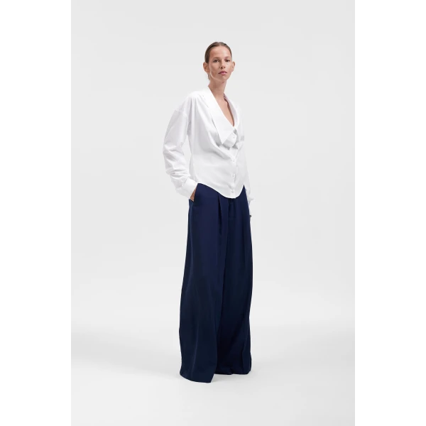 Viktor & Rolf Dragged Neck Poplin Shirt in White, view 4