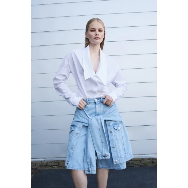 Viktor & Rolf Dragged Neck Poplin Shirt in White, view 5