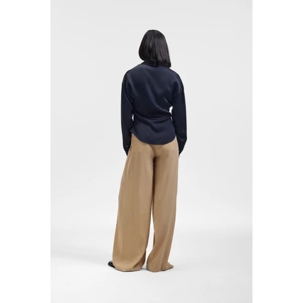 Viktor & Rolf Dragged Neck Satin Shirt in Black, view 3
