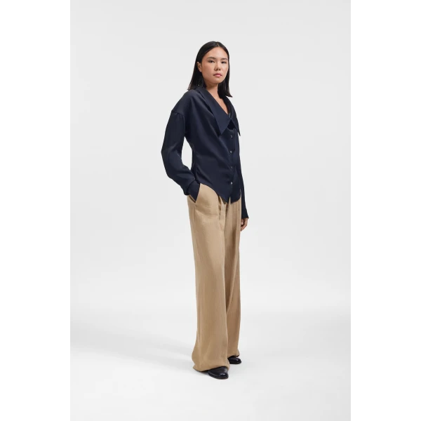 Viktor & Rolf Dragged Neck Satin Shirt in Black, view 4