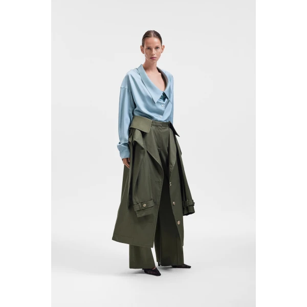 Viktor & Rolf Dragged Neck Satin Shirt in Light Blue, view 4