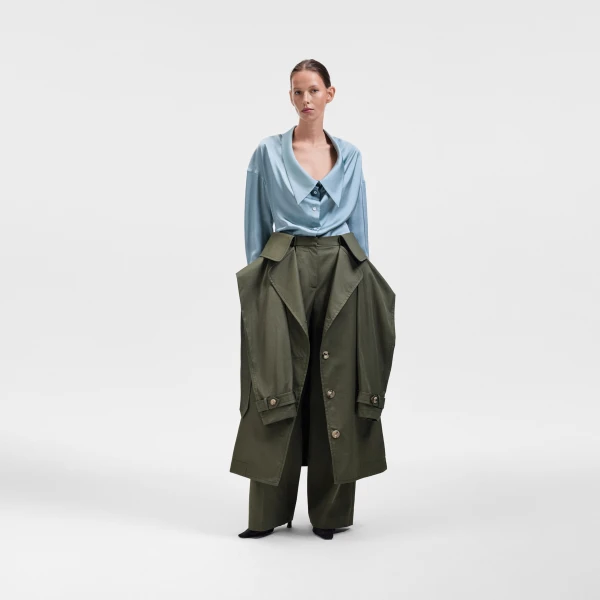 Viktor & Rolf Dragged Neck Satin Shirt in Light Blue, view 6