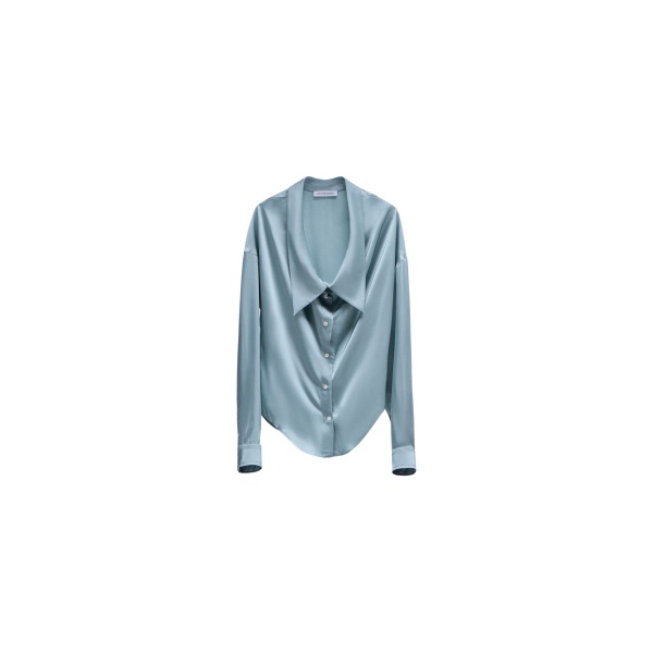 Viktor & Rolf Dragged Neck Satin Shirt in Light Blue
