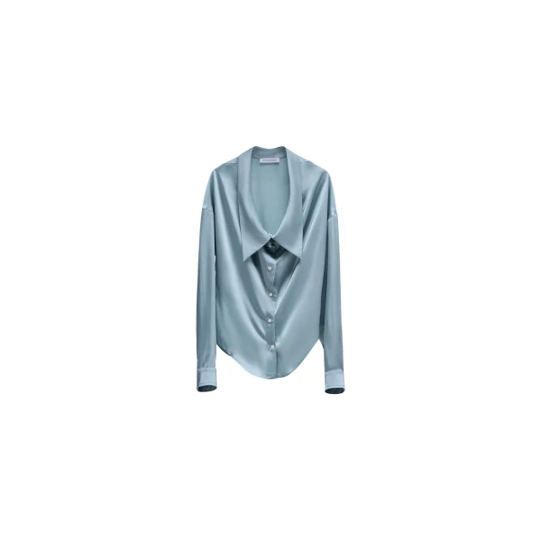 Viktor & Rolf Dragged Neck Satin Shirt in Light Blue