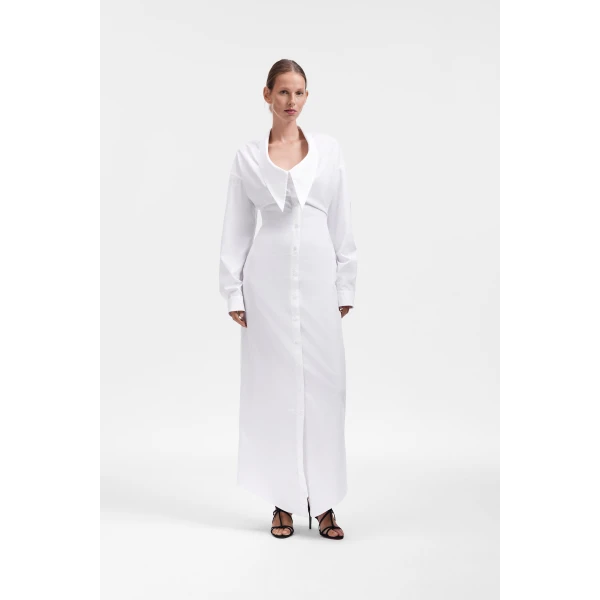 Viktor & Rolf Dragged Neckline Poplin Shirt Dress in White, view 2