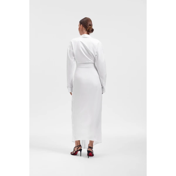 Viktor & Rolf Dragged Neckline Poplin Shirt Dress in White, view 3