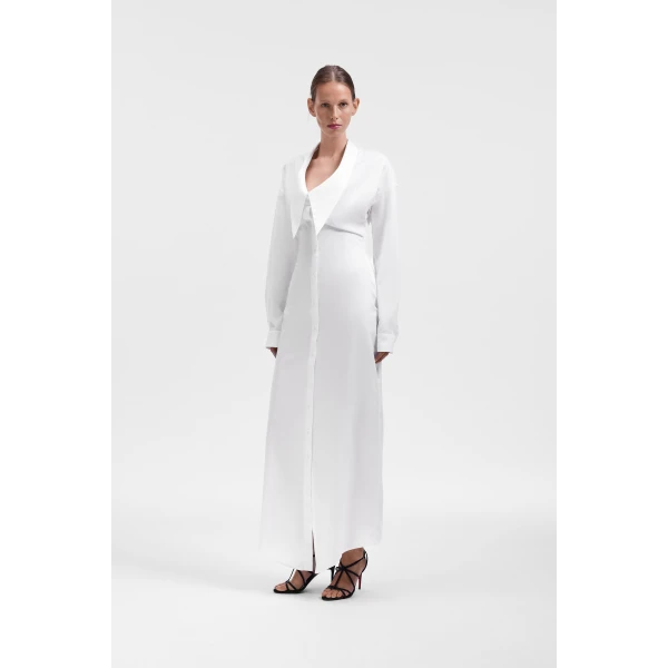 Viktor & Rolf Dragged Neckline Poplin Shirt Dress in White, view 4