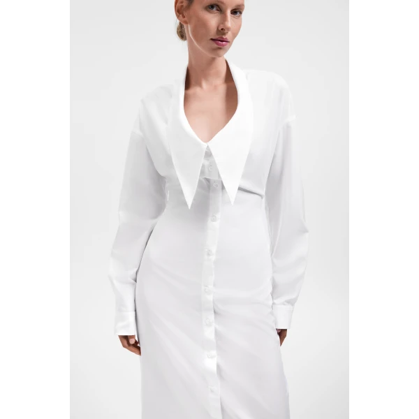 Viktor & Rolf Dragged Neckline Poplin Shirt Dress in White, view 5