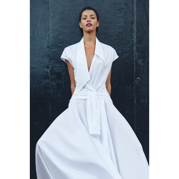 Viktor & Rolf Dragged Neckline Poplin Shirt Dress in White, view 6