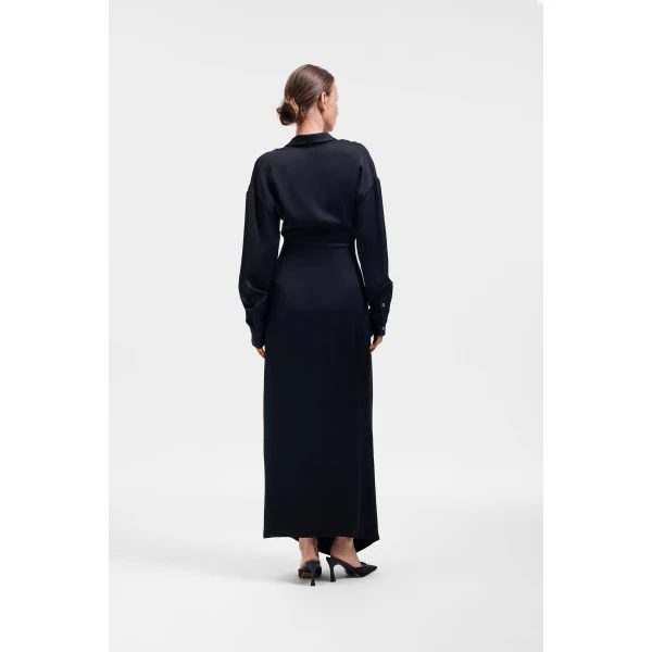 Viktor & Rolf Dragged Neckline Satin Shirt Dress in Black, view 3