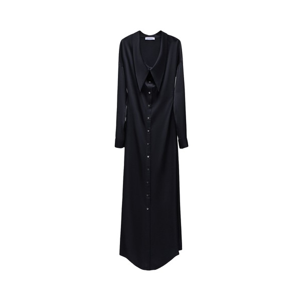 Viktor & Rolf Dragged Neckline Satin Shirt Dress in Black