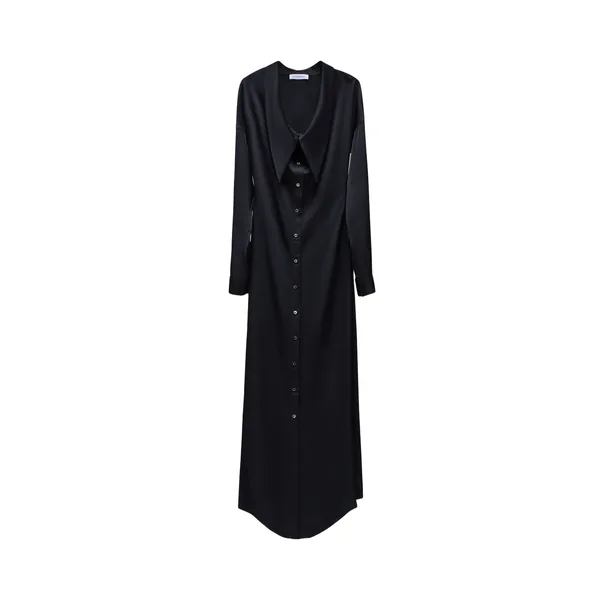 Viktor & Rolf Dragged Neckline Satin Shirt Dress in Black