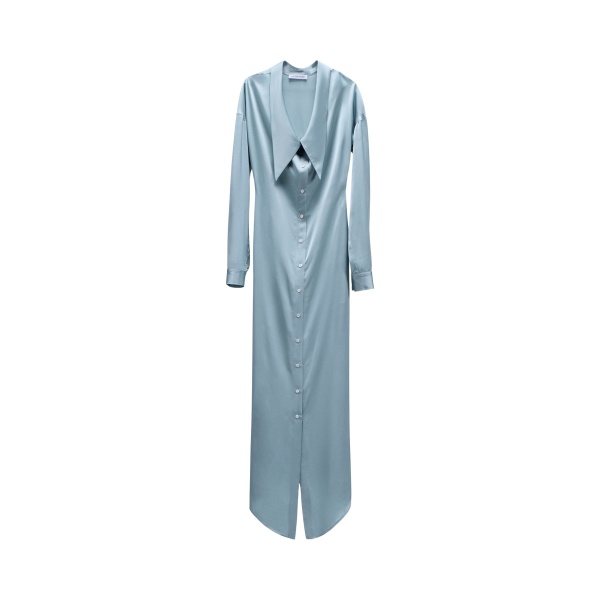 Viktor & Rolf Dragged Neckline Satin Shirt Dress in Light Blue