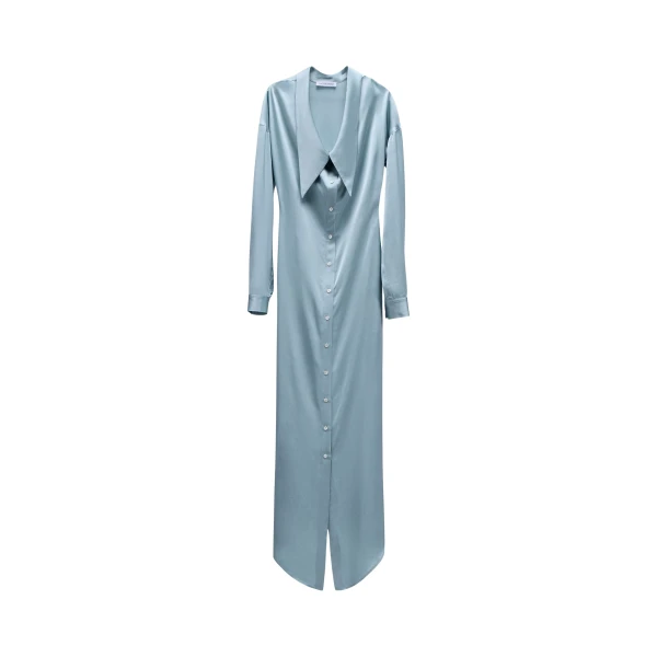 Viktor & Rolf Dragged Neckline Satin Shirt Dress in Light Blue