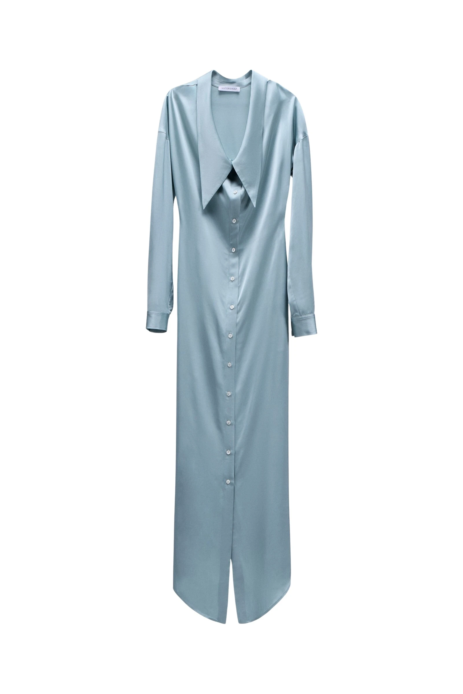 Viktor & Rolf Dragged Neckline Satin Shirt Dress in Light Blue