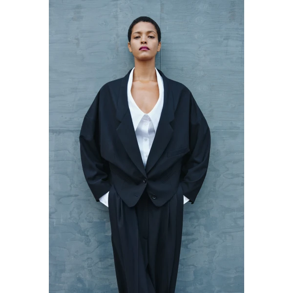 Viktor & Rolf Dragged Wool-Blend Blazer in Black, view 5