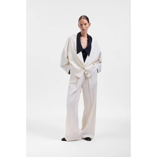 Viktor & Rolf Dragged Wool-Blend Blazer in Off White, view 2