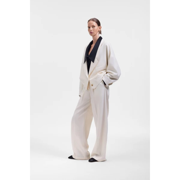 Viktor & Rolf Dragged Wool-Blend Blazer in Off White, view 4