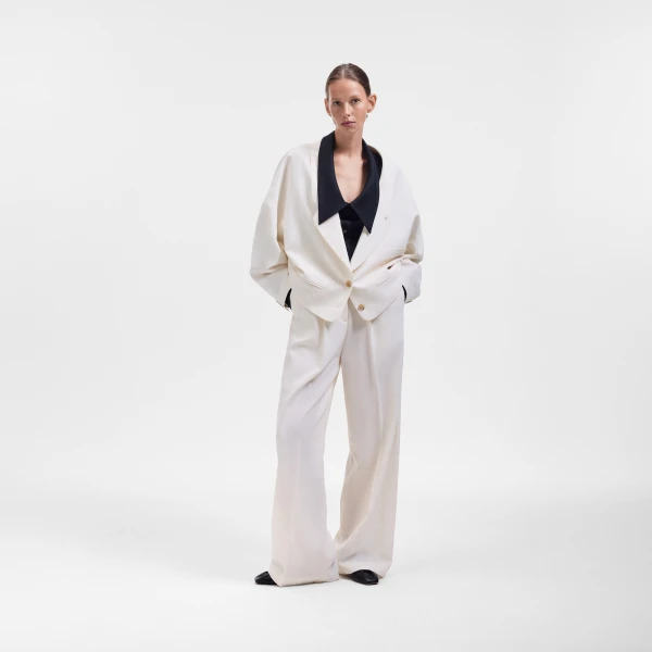 Viktor & Rolf Dragged Wool-Blend Blazer in Off White, view 5